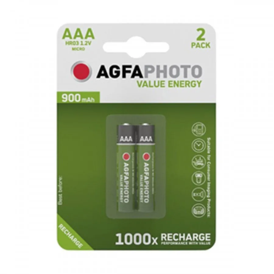 AgfaPhoto Επαναφορτιζόμενες Μπαταρίες AAA Ni-MH 900mAh 1.2V 2τμχ AgfaPhoto Επαναφορτιζόμενες Μπαταρίες AAA Ni-MH 900mAh 1.2V 2τμχ - Image 1