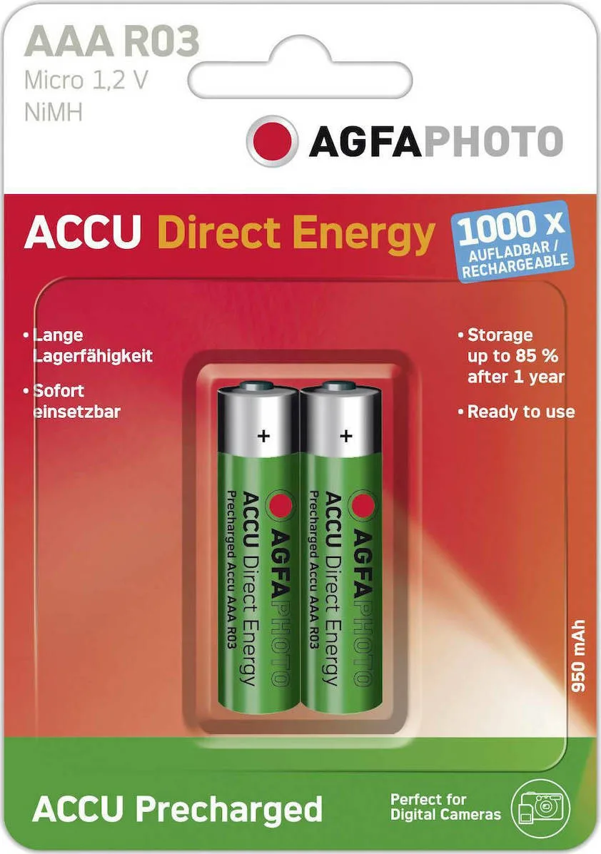 AgfaPhoto Επαναφορτιζόμενες Μπαταρίες AAA Ni-MH 950mAh 1.2V 2τμχ AgfaPhoto Επαναφορτιζόμενες Μπαταρίες AAA Ni-MH 950mAh 1.2V 2τμχ - Image 1