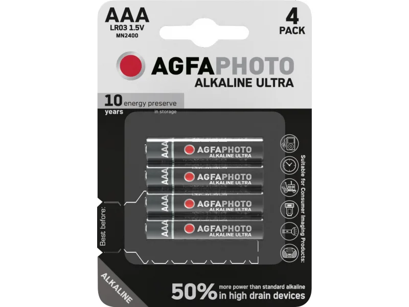 AgfaPhoto Ultra Αλκαλικές Μπαταρίες AAA 1.5V 4τμχ Battery AgfaPhoto Ultra Αλκαλικές Μπαταρίες AAA 1.5V 4τμχ Battery - Image 1