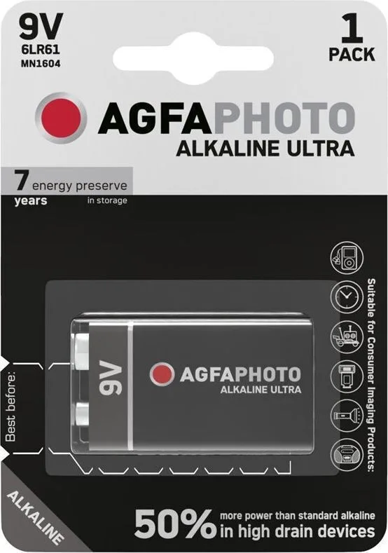 AgfaPhoto Ultra Αλκαλική Μπαταρία 9V 1τμχ Battery AgfaPhoto Ultra Αλκαλική Μπαταρία 9V 1τμχ Battery - Image 1