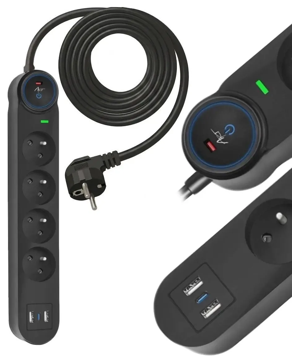 Art Πολύπριζο 4 Θέσεων με 2 USB-A, USB-C και Καλώδιο 3m Art Πολύπριζο 4 Θέσεων με 2 USB-A, USB-C και Καλώδιο 3m - Image 1
