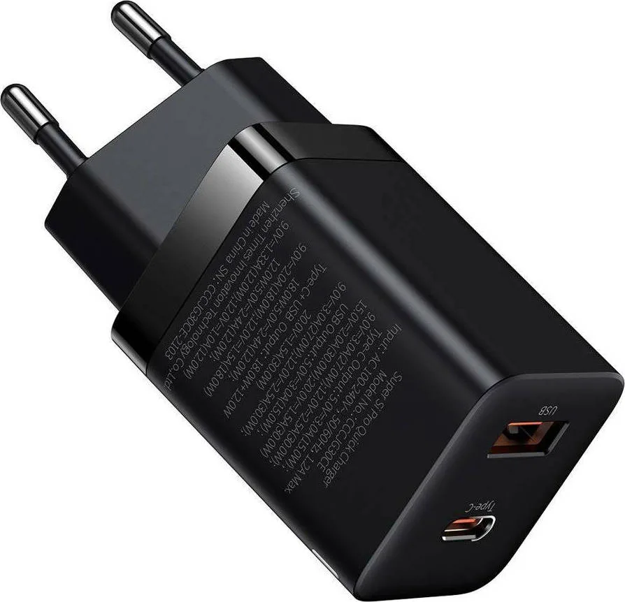 Baseus Φορτιστής Χωρίς Καλώδιο με Θύρα USB-A και Θύρα USB-C 30W Power Delivery Μαύρος (Super Si Pro) Baseus Φορτιστής Χωρίς Καλώδιο με Θύρα USB-A και Θύρα USB-C 30W Power Delivery Μαύρος (Super Si Pro) - Image 1