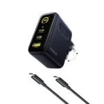 Baseus Φορτιστής GaN με Θύρα USB-A και 2 Θύρες USB-C και Καλώδιο USB-C - USB-C 100W Power Delivery Μαύρος (PicoGo AE21)