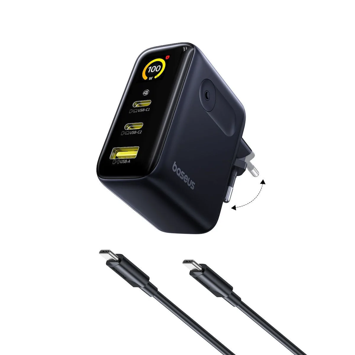 Baseus Φορτιστής GaN με Θύρα USB-A και 2 Θύρες USB-C και Καλώδιο USB-C - USB-C 100W Power Delivery Μαύρος (PicoGo AE21) Baseus Φορτιστής GaN με Θύρα USB-A και 2 Θύρες USB-C και Καλώδιο USB-C - USB-C 100W Power Delivery Μαύρος (PicoGo AE21) - Image 1