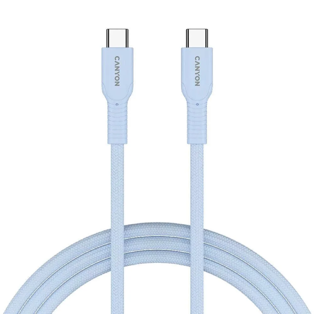 Canyon Braided USB 2.0 Cable USB-C male - USB-C 60W Μπλε 1m CND-CCAP60AB10LBL Canyon Braided USB 2.0 Cable USB-C male - USB-C 60W Μπλε 1m CND-CCAP60AB10LBL - Image 1