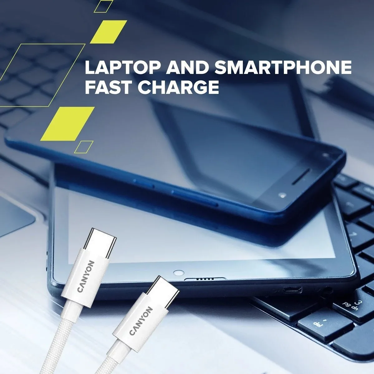 Canyon Braided USB 2.0 Cable USB-C male - USB-C 60W PD Λευκό 1.2m CND-CC60AB12W Canyon Braided USB 2.0 Cable USB-C male - USB-C 60W PD Λευκό 1.2m CND-CC60AB12W - Image 1