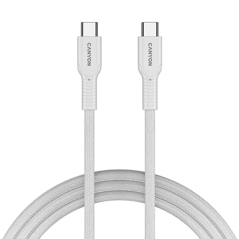 Canyon Braided USB 2.0 Cable USB-C male - USB-C 60W PD Λευκό 1m CND-CCAP60AB10W Canyon Braided USB 2.0 Cable USB-C male - USB-C 60W PD Λευκό 1m CND-CCAP60AB10W - Image 1