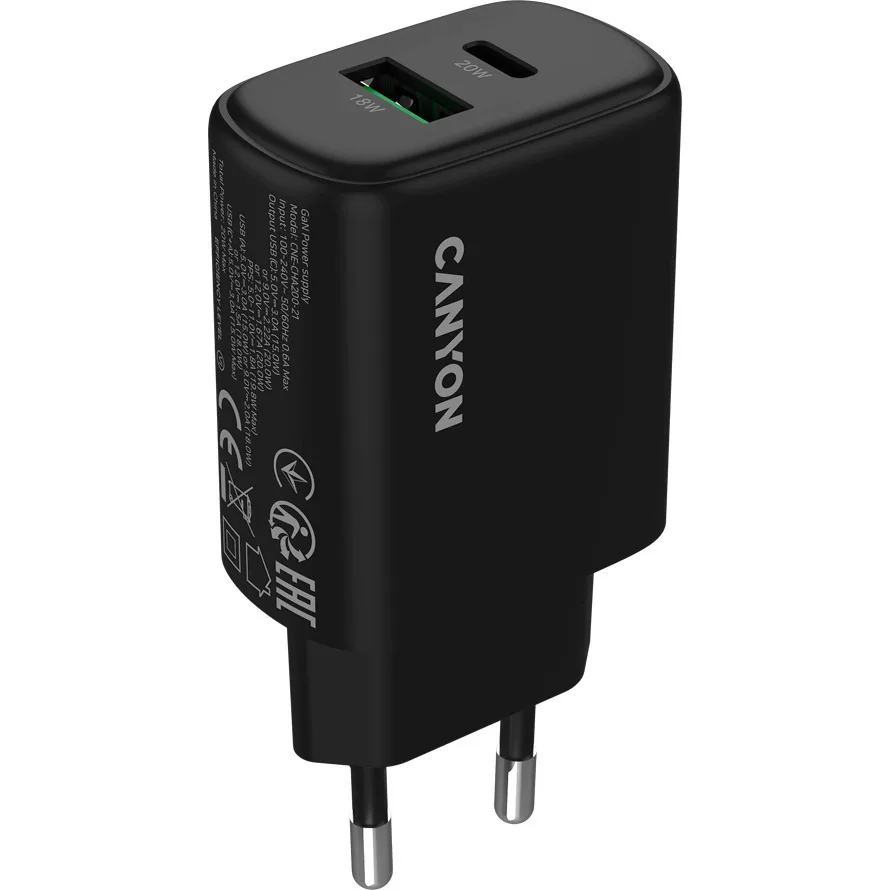 Canyon Φορτιστής Χωρίς Καλώδιο με Θύρα USB-A και Θύρα USB-C 20W Power Delivery / Quick Charge 3.0 Μαύρος (OnCharge 200) Canyon Φορτιστής Χωρίς Καλώδιο με Θύρα USB-A και Θύρα USB-C 20W Power Delivery / Quick Charge 3.0 Μαύρος (OnCharge 200) - Image 1