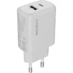 Canyon Φορτιστής Χωρίς Καλώδιο με Θύρα USB-A και Θύρα USB-C 20W Power Delivery / Quick Charge 3.0 Λευκός (OnCharge 200)