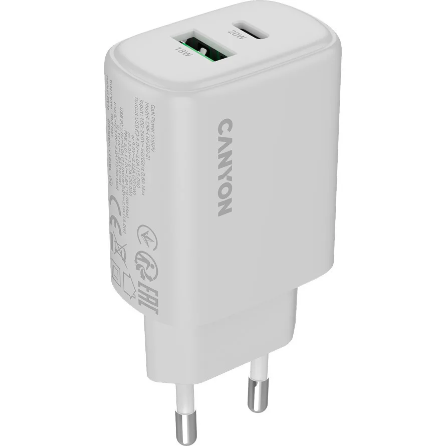 Canyon Φορτιστής Χωρίς Καλώδιο με Θύρα USB-A και Θύρα USB-C 20W Power Delivery / Quick Charge 3.0 Λευκός (OnCharge 200) Canyon Φορτιστής Χωρίς Καλώδιο με Θύρα USB-A και Θύρα USB-C 20W Power Delivery / Quick Charge 3.0 Λευκός (OnCharge 200) - Image 1