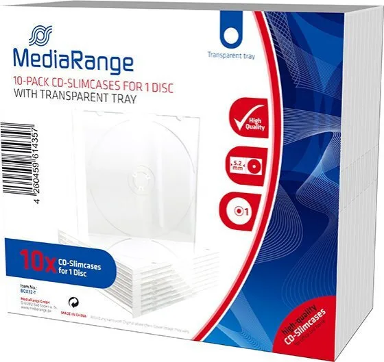 Θήκη Cd Dvd Mediarange Slimcase 1 Disc 5.2mm Transparent Tray 10 Pack Mrbox32-t Θήκη Cd Dvd Mediarange Slimcase 1 Disc 5.2mm Transparent Tray 10 Pack Mrbox32-t - Image 1