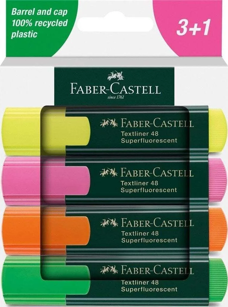 Μαρκαδόρος Υπογράμμισης Νέον 4 Χρώματα Faber Castell Μαρκαδόρος Υπογράμμισης Νέον 4 Χρώματα Faber Castell - Image 1