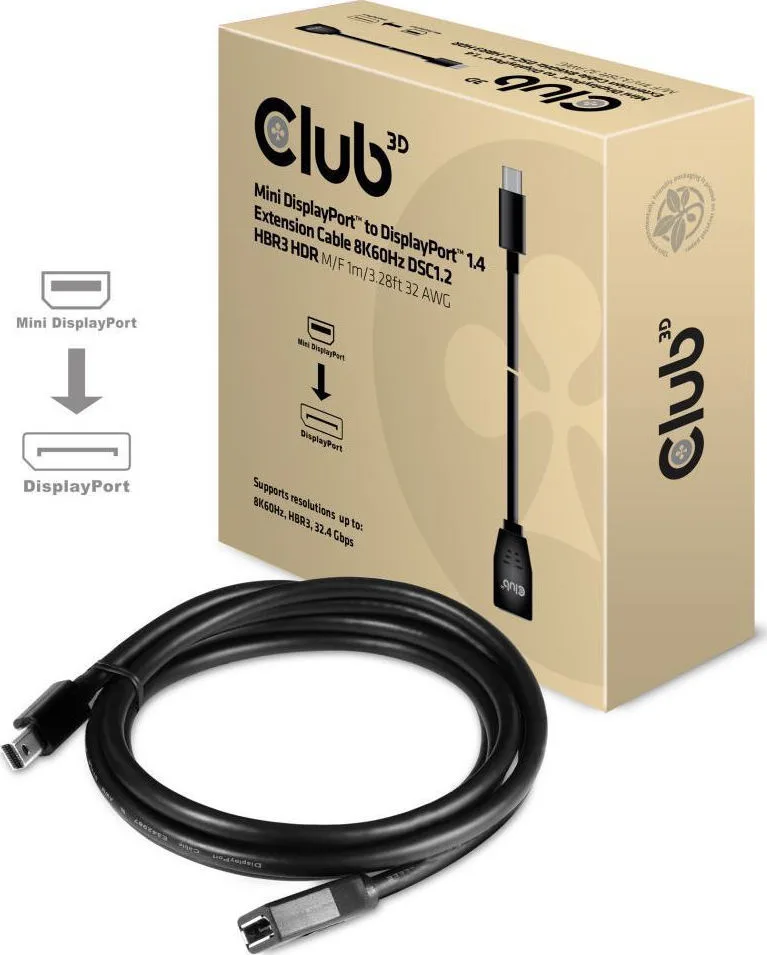 Club3D Cable DisplayPort male - mini DisplayPort female 1m Μαύρο (CAC-1121) Club3D Cable DisplayPort male - mini DisplayPort female 1m Μαύρο (CAC-1121) - Image 1