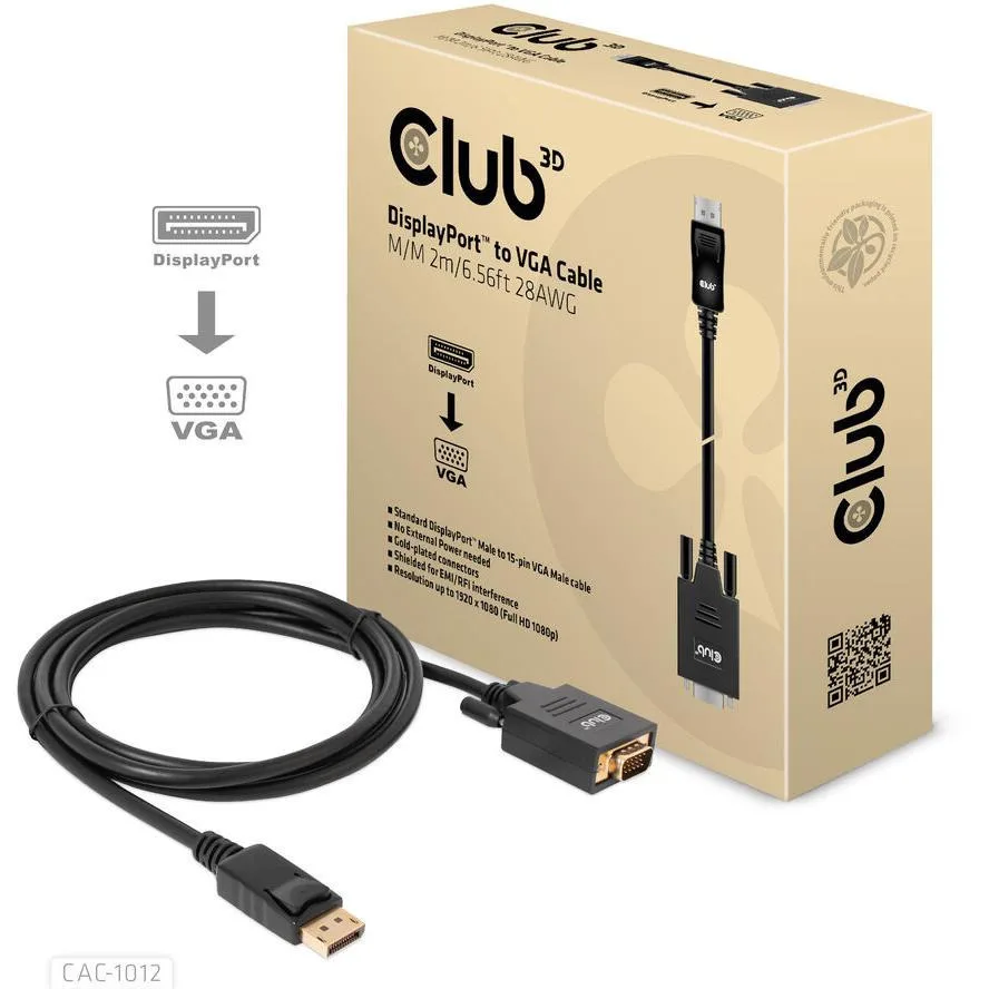 Club3D Cable DisplayPort male - VGA male 2m Μαύρο (CAC-1012) Club3D Cable DisplayPort male - VGA male 2m Μαύρο (CAC-1012) - Image 1