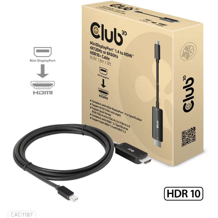 Club3D Cable mini DisplayPort male - HDMI male 1.8m Μαύρο (CAC-1187) Club3D Cable mini DisplayPort male - HDMI male 1.8m Μαύρο (CAC-1187) - Image 1