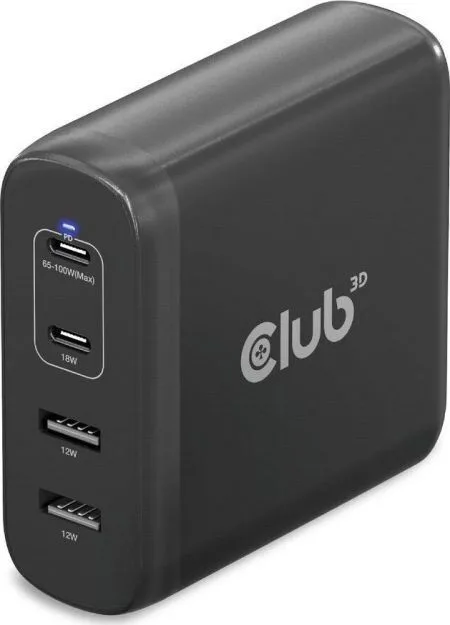 Club3D Φορτιστής Χωρίς Καλώδιο GaN με 2 Θύρες USB-A και 2 Θύρες USB-C 100W Power Delivery Μαύρος (CAC-1912EU) Club3D Φορτιστής Χωρίς Καλώδιο GaN με 2 Θύρες USB-A και 2 Θύρες USB-C 100W Power Delivery Μαύρος (CAC-1912EU) - Image 1