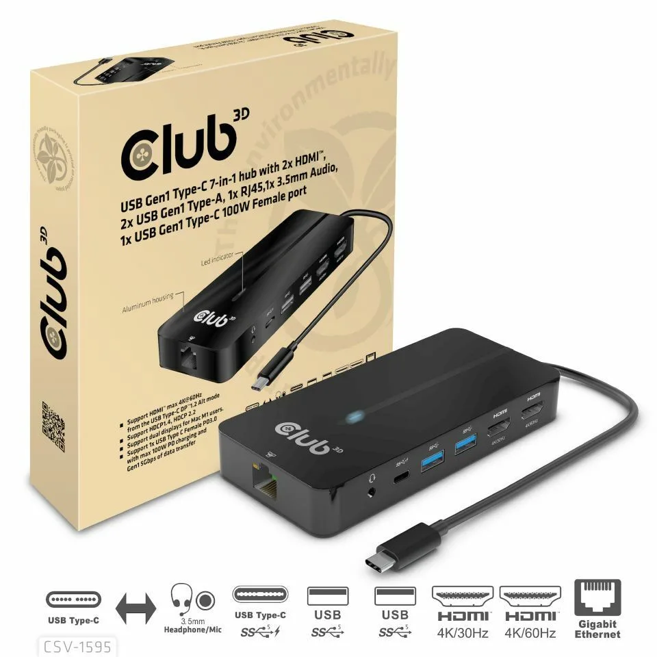 Club3D USB-C Docking Station με HDMI 4K PD Ethernet και συνδεση 2 Οθονών Μαύρο (CSV-1595) Club3D USB-C Docking Station με HDMI 4K PD Ethernet και συνδεση 2 Οθονών Μαύρο (CSV-1595) - Image 1