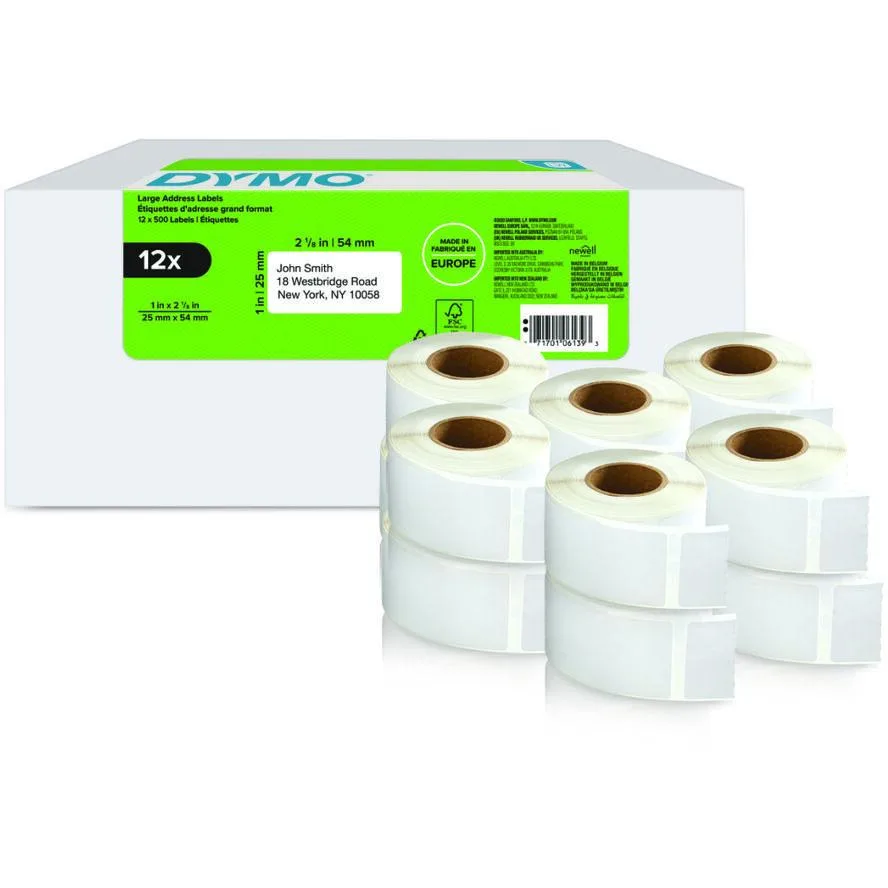 Dymo 2177563 500 Αυτοκόλλητες Ετικέτες σε Ρολό για Εκτυπωτή Ετικετών 54x25mm 12τμχ Dymo 2177563 500 Αυτοκόλλητες Ετικέτες σε Ρολό για Εκτυπωτή Ετικετών 54x25mm 12τμχ - Image 1