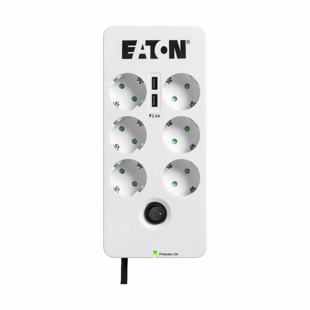 Eaton Πολύπριζο Aσφαλείας 6 Θέσεων με 2 USB-A και Καλώδιο 1.5m PB6TUD Eaton Πολύπριζο Aσφαλείας 6 Θέσεων με 2 USB-A και Καλώδιο 1.5m PB6TUD - Image 1