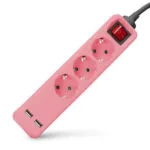 Entac Πολύπριζο Aσφαλείας 3 Θέσεων με 2 USB-A, Διακόπτη και Καλώδιο 1.5m Ροζ ESE1.5G3-1.5-SW-USB-P