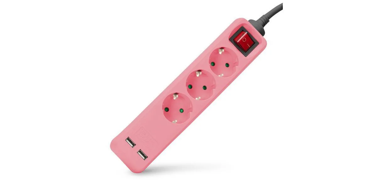 Entac Πολύπριζο Aσφαλείας 3 Θέσεων με 2 USB-A, Διακόπτη και Καλώδιο 1.5m Ροζ ESE1.5G3-1.5-SW-USB-P Entac Πολύπριζο Aσφαλείας 3 Θέσεων με 2 USB-A, Διακόπτη και Καλώδιο 1.5m Ροζ ESE1.5G3-1.5-SW-USB-P - Image 1