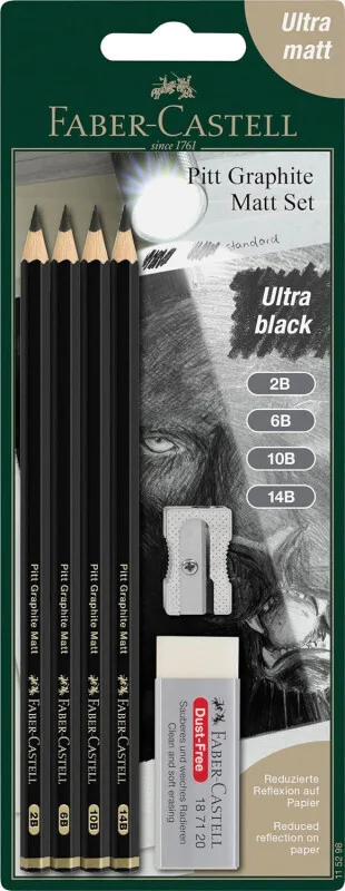 Faber Castell 115298 Pitt Graphite Matte Pencils Set 6 Sharpener Eraser 4005401152989 Faber Castell 115298 Pitt Graphite Matte Pencils Set 6 Sharpener Eraser 4005401152989 - Image 1