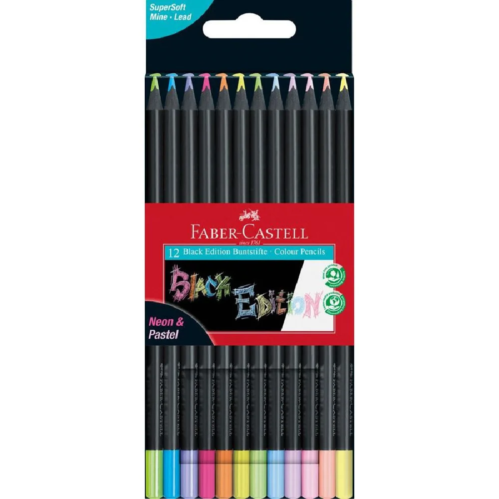 Faber-Castell Black Edition Neon & Pastel Ξυλομπογιές Μαύρες Σετ 12τμχ 116410 Faber-Castell Black Edition Neon & Pastel Ξυλομπογιές Μαύρες Σετ 12τμχ 116410 - Image 1