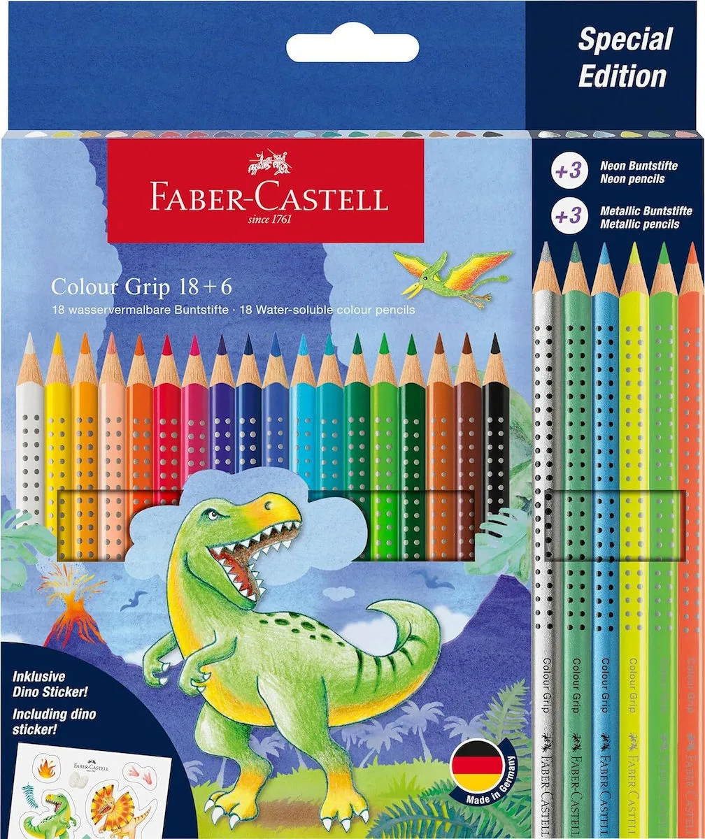 Faber Castell - Ξυλομπογιές Grip 18+6 Τμχ, Dinosaur 201546 Faber Castell - Ξυλομπογιές Grip 18+6 Τμχ, Dinosaur 201546 - Image 1