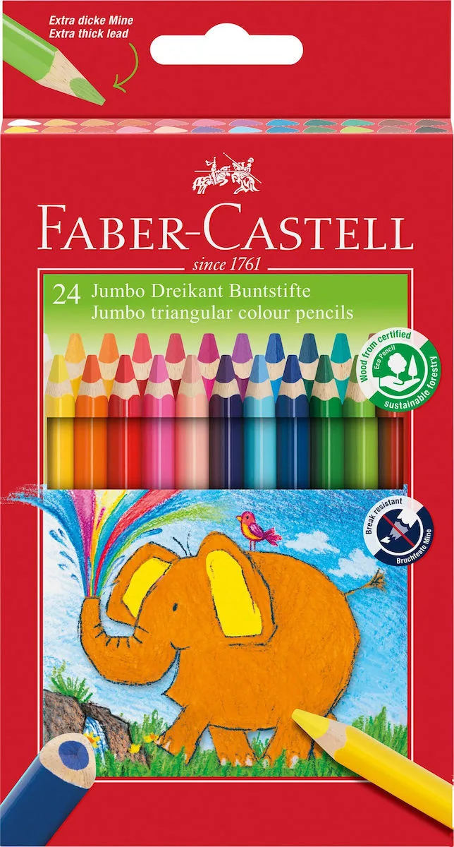 Faber-Castell Jumbo Triangular Colour Pencils Ξυλομπογιές Σετ 24 χρώματα 116524 Faber-Castell Jumbo Triangular Colour Pencils Ξυλομπογιές Σετ 24 χρώματα 116524 - Image 1