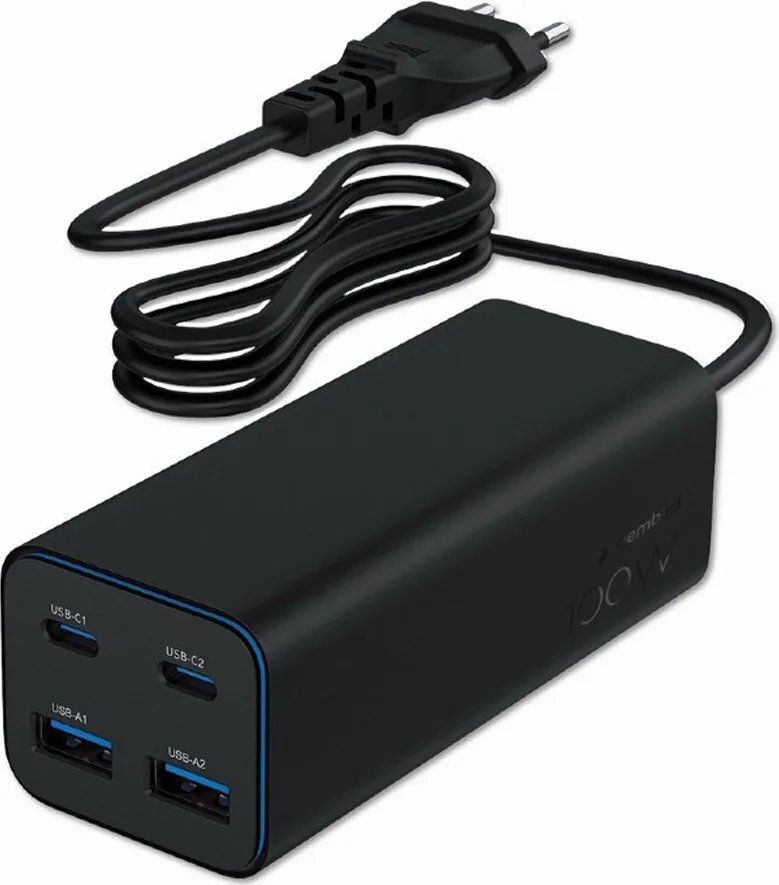 Gembird Βάση Φόρτισης GaN με 2 Θύρες USB-A και 2 Θύρες USB-C 100W Power Delivery / Quick Charge 3.0 σε Μαύρο χρώμα (TA-UC-2A2C-PD100-01-BK) Gembird Βάση Φόρτισης GaN με 2 Θύρες USB-A και 2 Θύρες USB-C 100W Power Delivery / Quick Charge 3.0 σε Μαύρο χρώμα (TA-UC-2A2C-PD100-01-BK) - Image 1