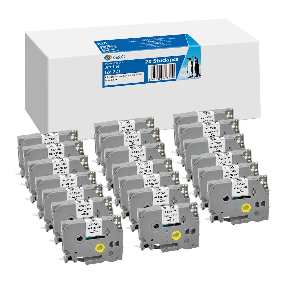 G&G Ταινία Ετικετογράφου RL-B-T221P-BK/WT20packs Συμβατή με Brother TZe/TZ G&G Ταινία Ετικετογράφου RL-B-T221P-BK/WT20packs Συμβατή με Brother TZe/TZ - Image 1
