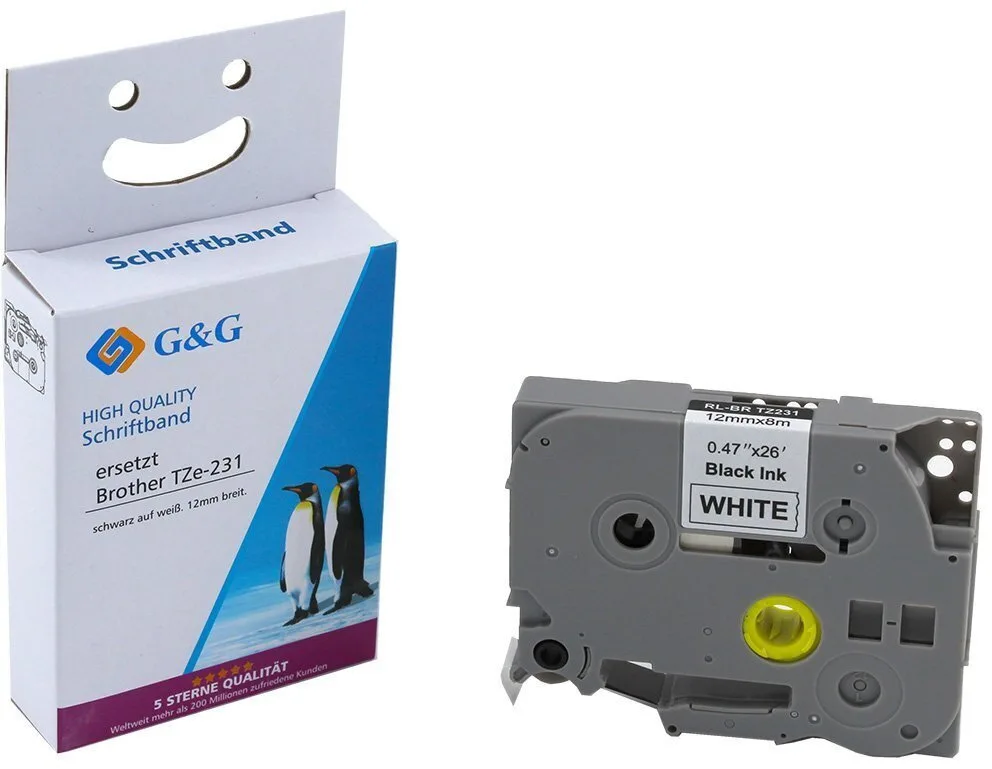 G&G Ταινία Ετικετογράφου RL-B-T231P-BK/WT-12MM8M Συμβατή με Dymo Rhino/IND G&G Ταινία Ετικετογράφου RL-B-T231P-BK/WT-12MM8M Συμβατή με Dymo Rhino/IND - Image 1