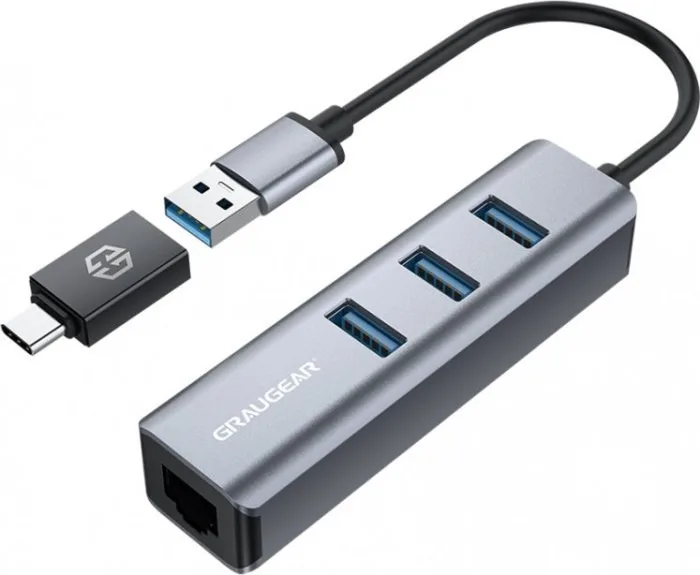 Graugear Hub 3 Θυρών USB 3.0 με σύνδεση USB-A / USB-C / Ethernet Γκρι G-HUB31L-AC Graugear Hub 3 Θυρών USB 3.0 με σύνδεση USB-A / USB-C / Ethernet Γκρι G-HUB31L-AC - Image 1