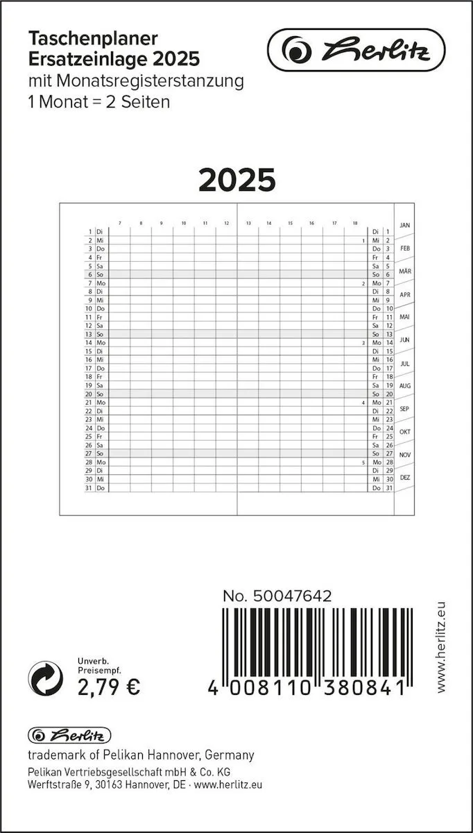 Herlitz Herlitz Ημερολόγιο Τσέπης Μηνιαία Διάτρηση Καρτελών Herlitz Herlitz Ημερολόγιο Τσέπης Μηνιαία Διάτρηση Καρτελών - Image 1