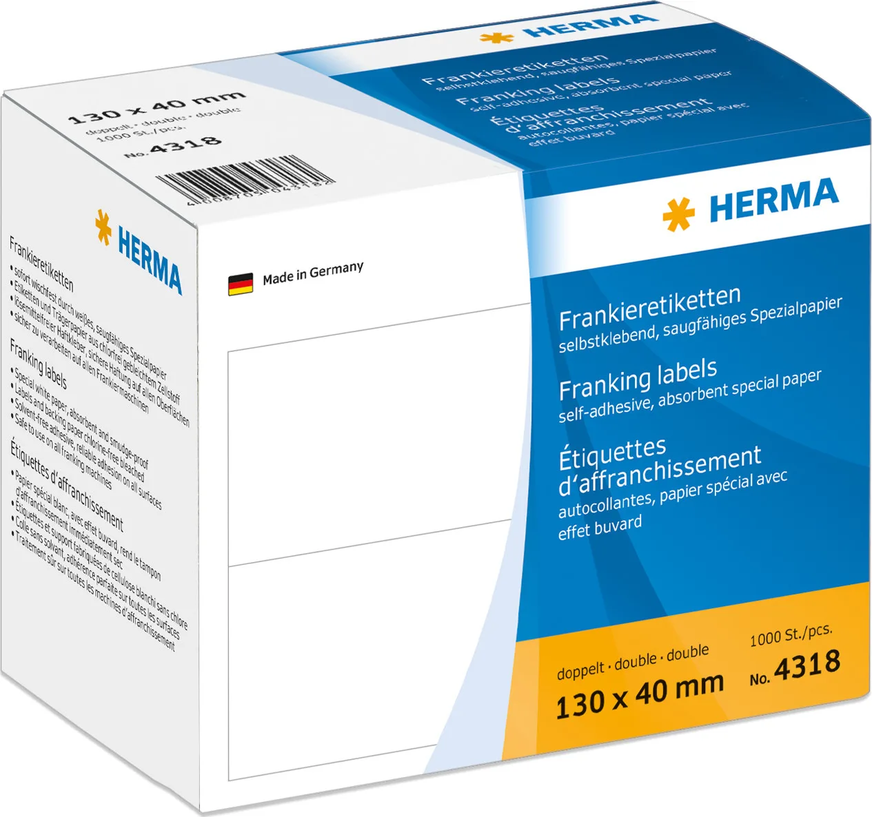 Herma 1000τμχ Αυτοκόλλητες Ετικέτες 4318 Ορθογώνιες σε Λευκό Χρώμα 130x40mm Herma 1000τμχ Αυτοκόλλητες Ετικέτες 4318 Ορθογώνιες σε Λευκό Χρώμα 130x40mm - Image 1