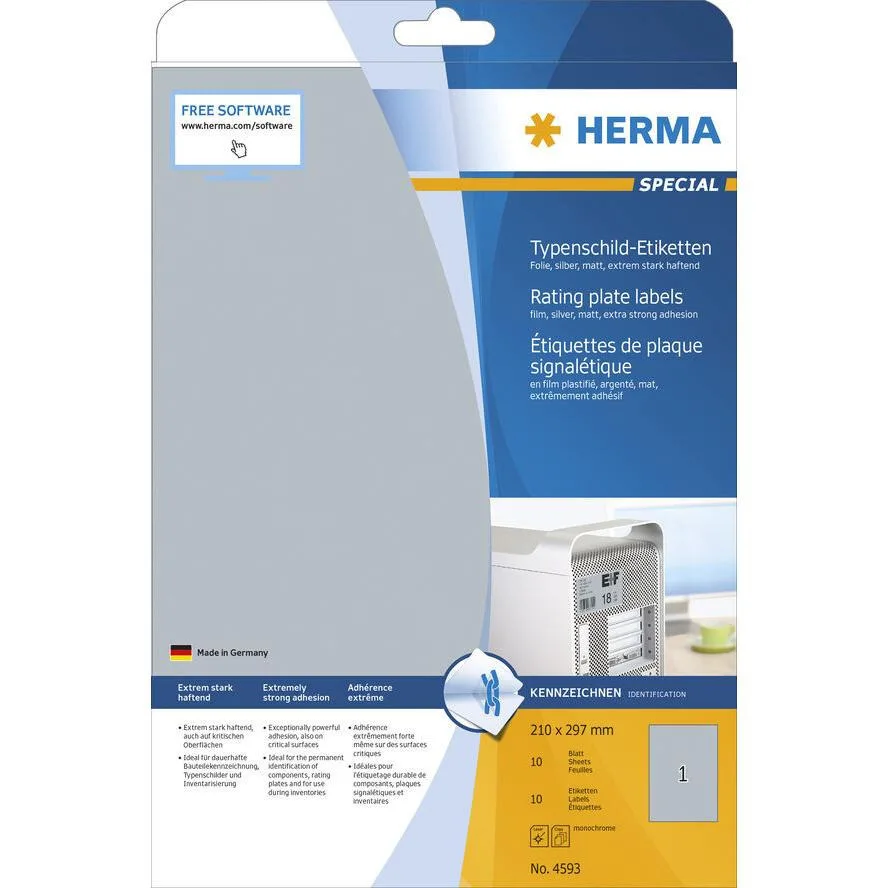 Herma 10τμχ Αυτοκόλλητες Ετικέτες 4593 Ορθογώνιες σε Ασημί Χρώμα 210x Herma 10τμχ Αυτοκόλλητες Ετικέτες 4593 Ορθογώνιες σε Ασημί Χρώμα 210x - Image 1