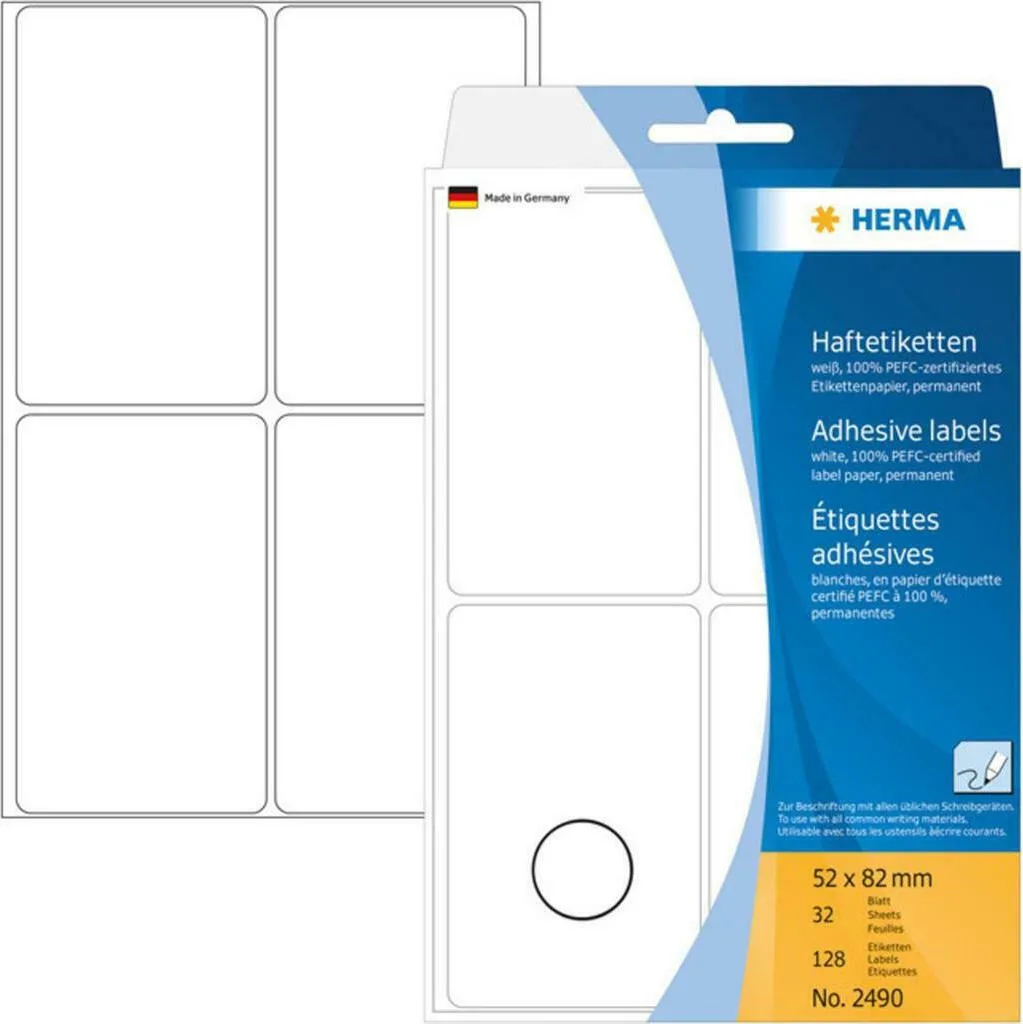 Herma 128τμχ Αυτοκόλλητες Ετικέτες 2490 Ορθογώνιες σε Λευκό Χρώμα 52x82mm Herma 128τμχ Αυτοκόλλητες Ετικέτες 2490 Ορθογώνιες σε Λευκό Χρώμα 52x82mm - Image 1