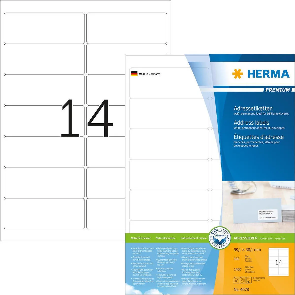 Herma 1400 Αυτοκόλλητες Ετικέτες Α4 Ορθογώνιες 4452 105x42mm Herma 1400 Αυτοκόλλητες Ετικέτες Α4 Ορθογώνιες 4452 105x42mm - Image 1