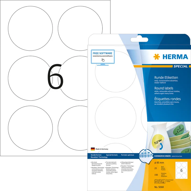 Herma 150 Αυτοκόλλητες Ετικέτες Α4 Στρογγυλές 8336 85mm Herma 150 Αυτοκόλλητες Ετικέτες Α4 Στρογγυλές 8336 85mm - Image 1