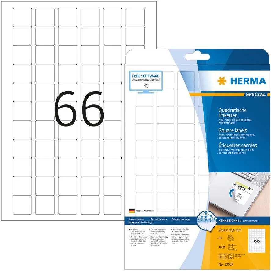 Herma 1650τμχ Αυτοκόλλητες Ετικέτες 1650 σε Λευκό Χρώμα 25.4x25.4mm Herma 1650τμχ Αυτοκόλλητες Ετικέτες 1650 σε Λευκό Χρώμα 25.4x25.4mm - Image 1