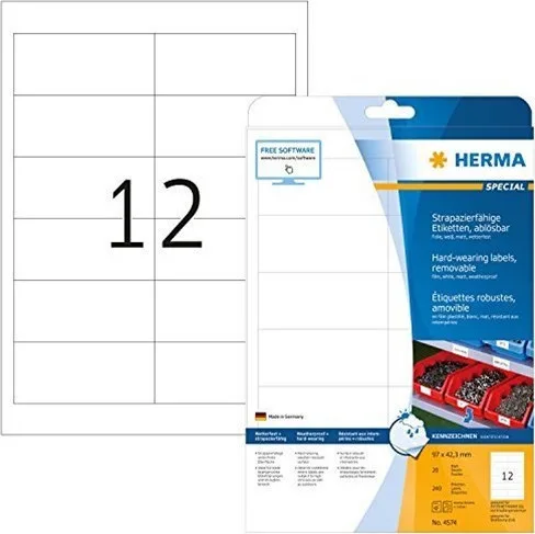 Herma 240 Αυτοκόλλητες Ετικέτες Α4 Ορθογώνιες 4574 97x42.3mm Herma 240 Αυτοκόλλητες Ετικέτες Α4 Ορθογώνιες 4574 97x42.3mm - Image 1