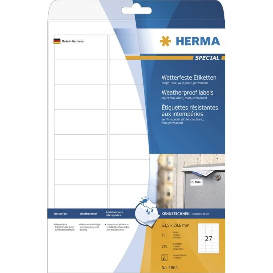 Herma 270τμχ Αυτοκόλλητες Ετικέτες 4864 σε Λευκό Χρώμα 63.5x29.6mm Herma 270τμχ Αυτοκόλλητες Ετικέτες 4864 σε Λευκό Χρώμα 63.5x29.6mm - Image 1