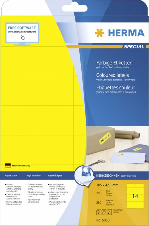 Herma 280 Αυτοκόλλητες Ετικέτες Α4 Ορθογώνιες 5058 105x42.3mm Herma 280 Αυτοκόλλητες Ετικέτες Α4 Ορθογώνιες 5058 105x42.3mm - Image 1