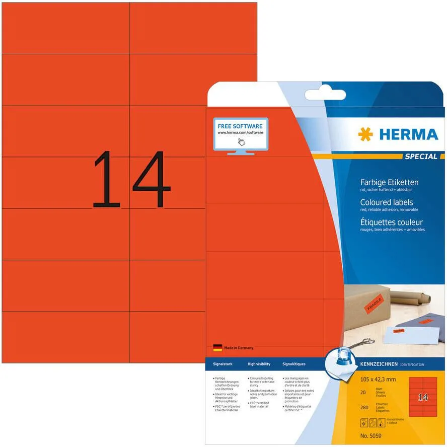 Herma 280 Αυτοκόλλητες Ετικέτες Α4 Ορθογώνιες 5059 105x42.3mm Herma 280 Αυτοκόλλητες Ετικέτες Α4 Ορθογώνιες 5059 105x42.3mm - Image 1