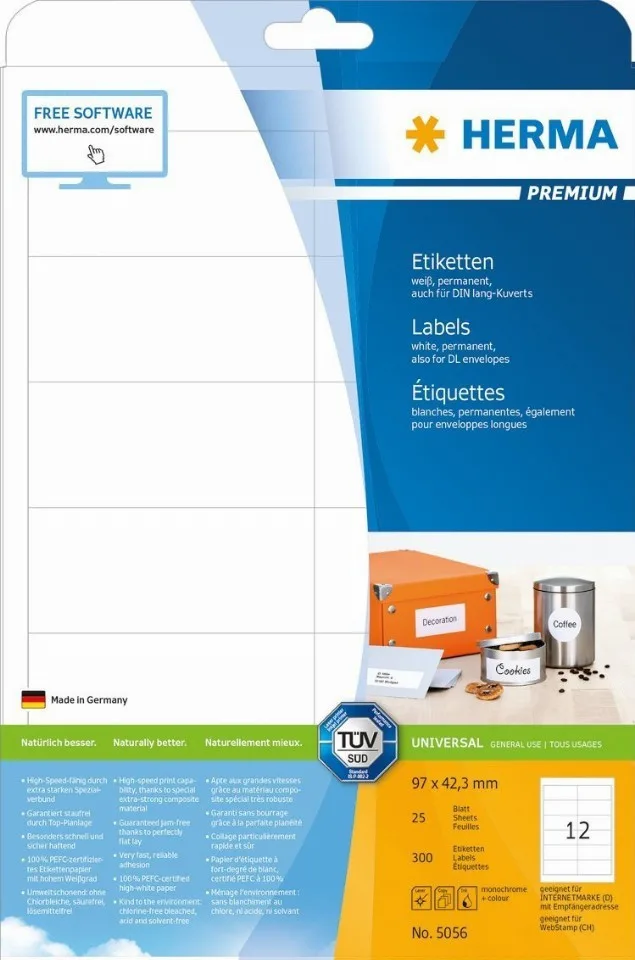 Herma 300 Αυτοκόλλητες Ετικέτες Α4 Ορθογώνιες 10907 97x42.3mm Herma 300 Αυτοκόλλητες Ετικέτες Α4 Ορθογώνιες 10907 97x42.3mm - Image 1
