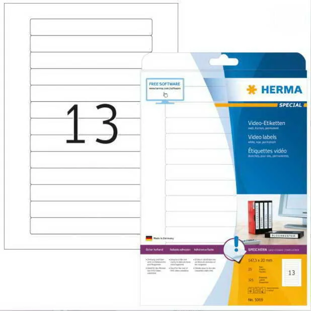 Herma 325 Αυτοκόλλητες Ετικέτες Α4 Ορθογώνιες 5069 20x147.3mm Herma 325 Αυτοκόλλητες Ετικέτες Α4 Ορθογώνιες 5069 20x147.3mm - Image 1