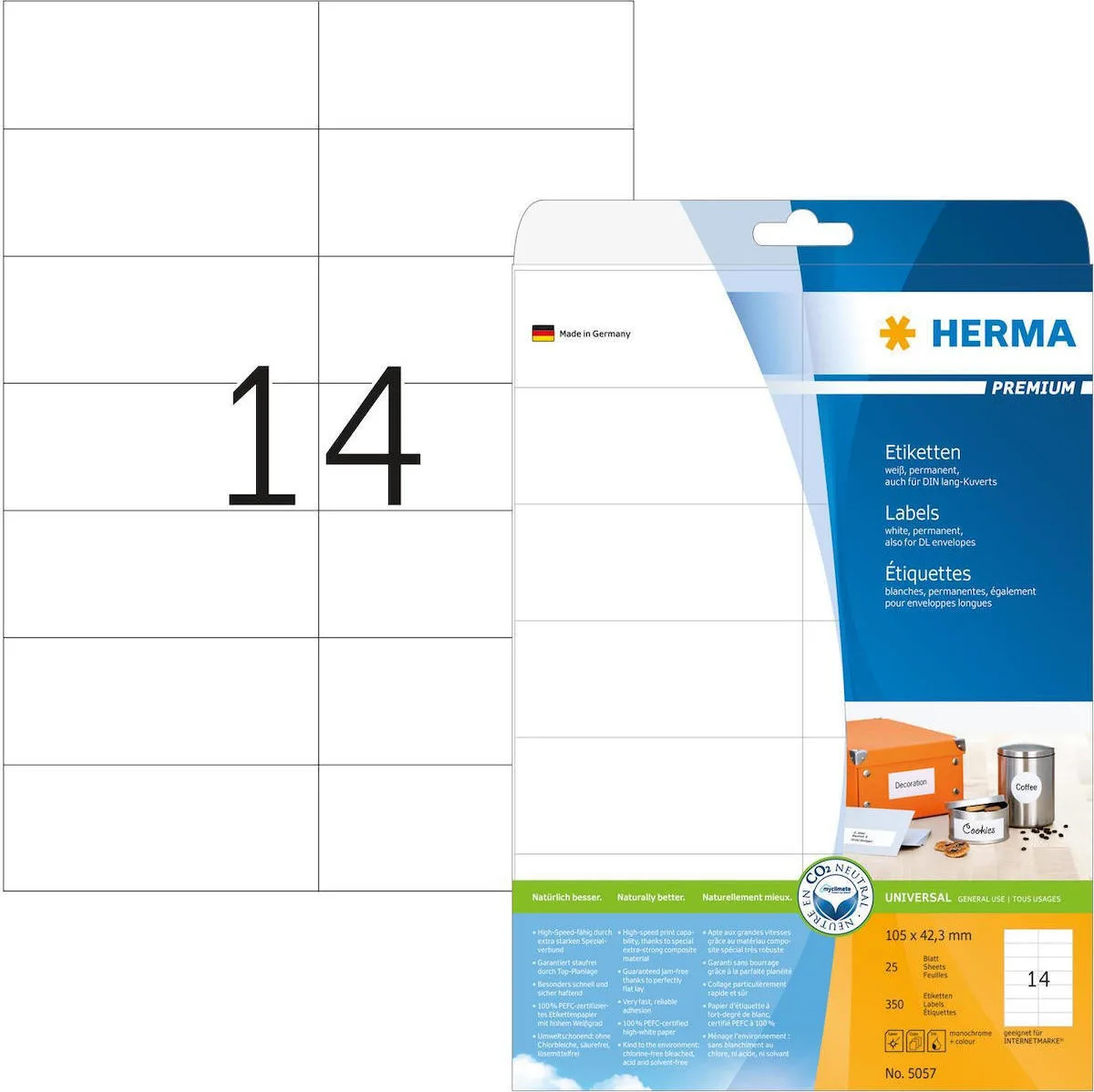 Herma 350 Αυτοκόλλητες Ετικέτες Α4 Ορθογώνιες 5057 105x42.3mm Herma 350 Αυτοκόλλητες Ετικέτες Α4 Ορθογώνιες 5057 105x42.3mm - Image 1