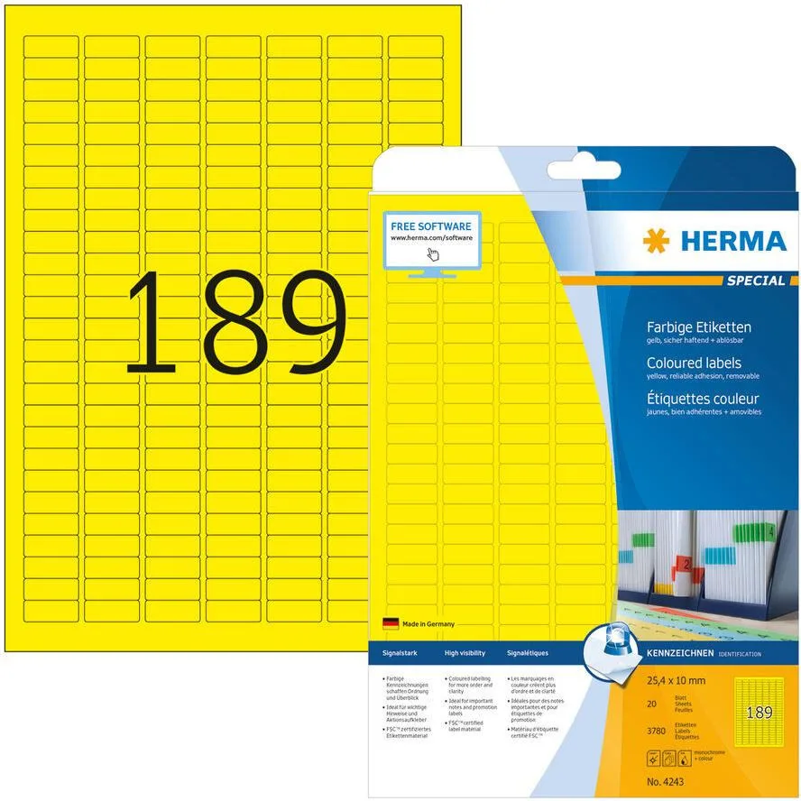 Herma 3780 Αυτοκόλλητες Ετικέτες Α4 Ορθογώνιες 4243 25.4x10mm Herma 3780 Αυτοκόλλητες Ετικέτες Α4 Ορθογώνιες 4243 25.4x10mm - Image 1