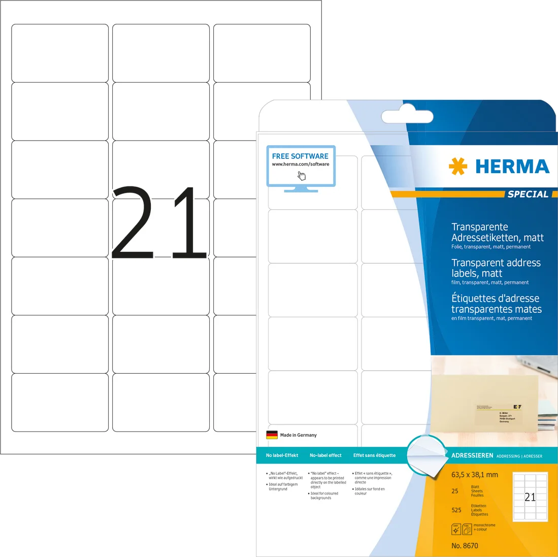 Herma 525 Αυτοκόλλητες Ετικέτες Α4 Ορθογώνιες 8670 63.5x38.1mm Herma 525 Αυτοκόλλητες Ετικέτες Α4 Ορθογώνιες 8670 63.5x38.1mm - Image 1