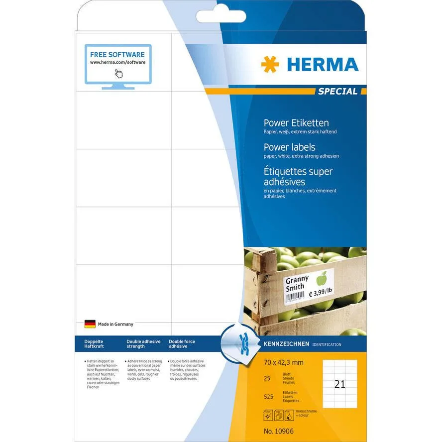Herma 525τμχ Αυτοκόλλητες Ετικέτες 10906 σε Λευκό Χρώμα 70x42.3mm Herma 525τμχ Αυτοκόλλητες Ετικέτες 10906 σε Λευκό Χρώμα 70x42.3mm - Image 1